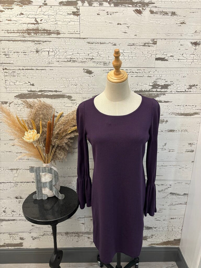 Ann Taylor Bell Sleeves Deep Purple Dress