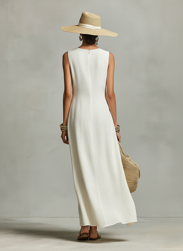 Asymmetric Linen Sleeveless Maxi Dress