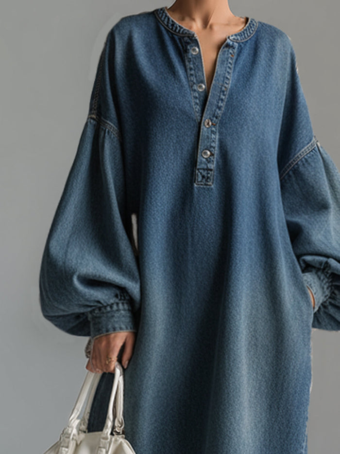 Blue Denim Button-Down Maxi Dress