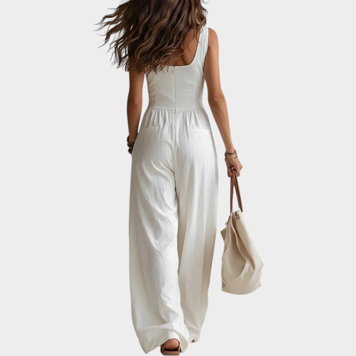 Button-Front Wide-Leg Jumpsuit