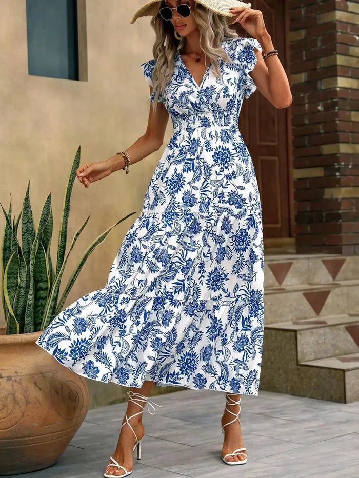 Catalina | Blue Floral Butterfly Sleeve Maxi Dress