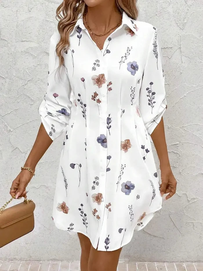 Celia | Floral Print Button Shirt Mini Dress