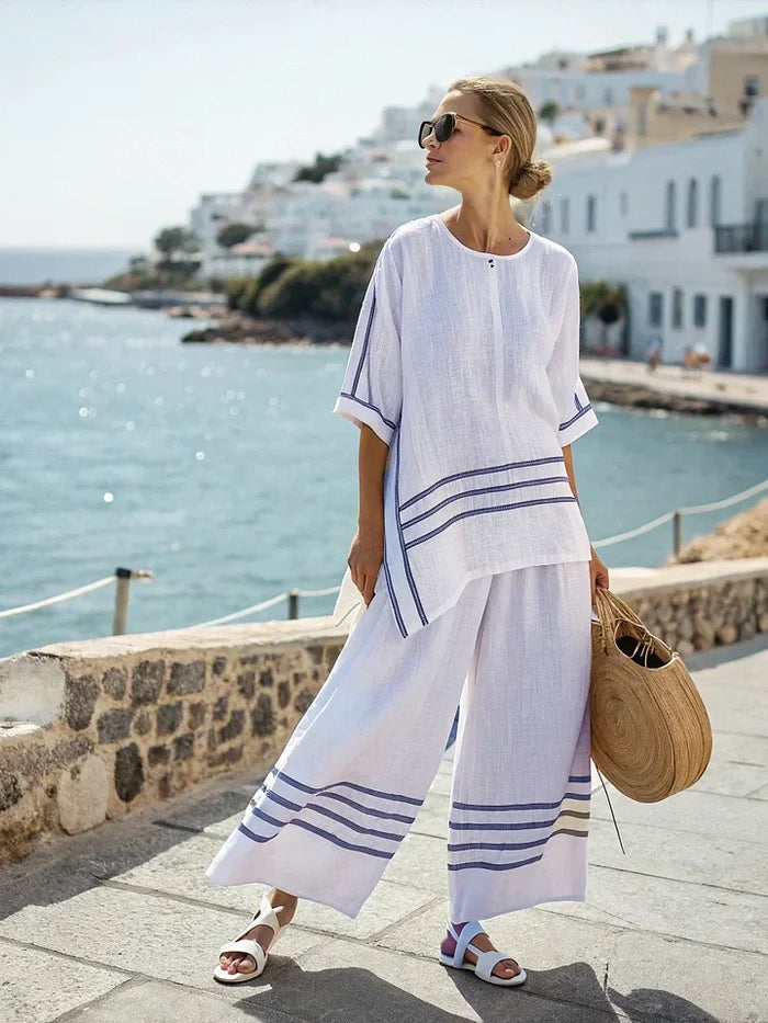 Cotton and linen women's stripe suit