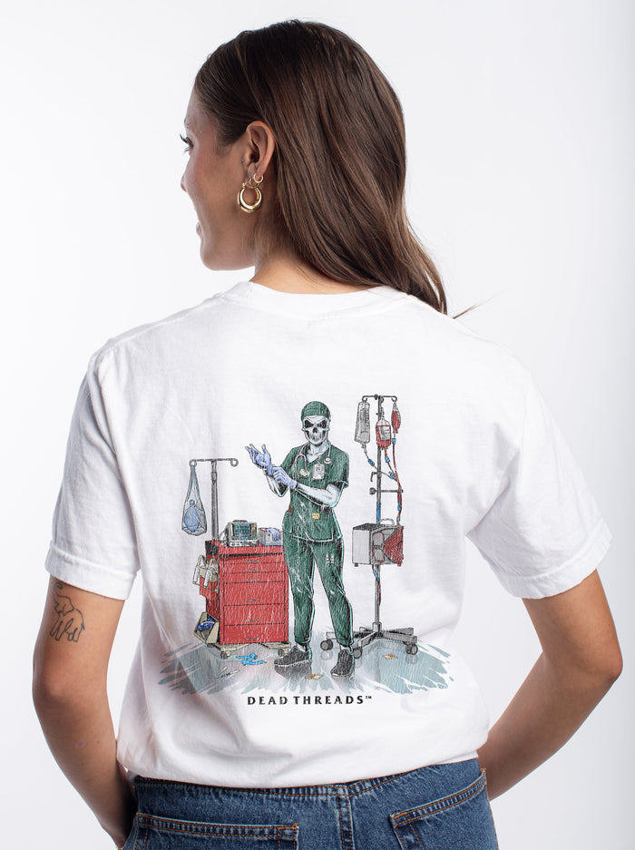 DEADSIDE NURSE (FEMALE) - GREEN SCRUBS “DT ESSENTIAL" PREMIUM T - SHIRT – T-Shirt – Dead Threads Apparel