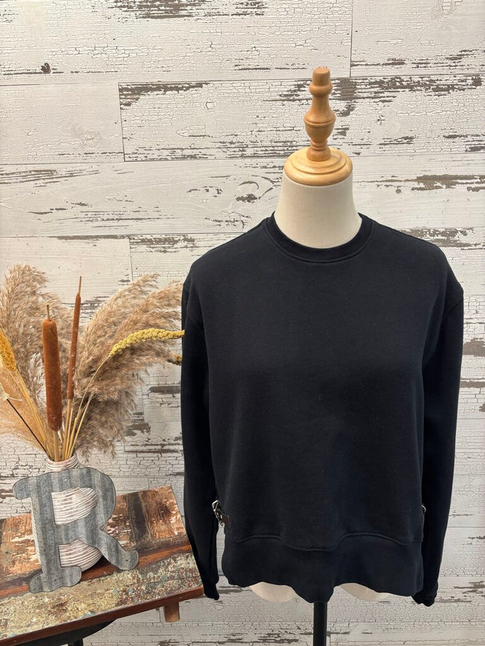 Debbi Harry Black Crewneck With Buckle Details
