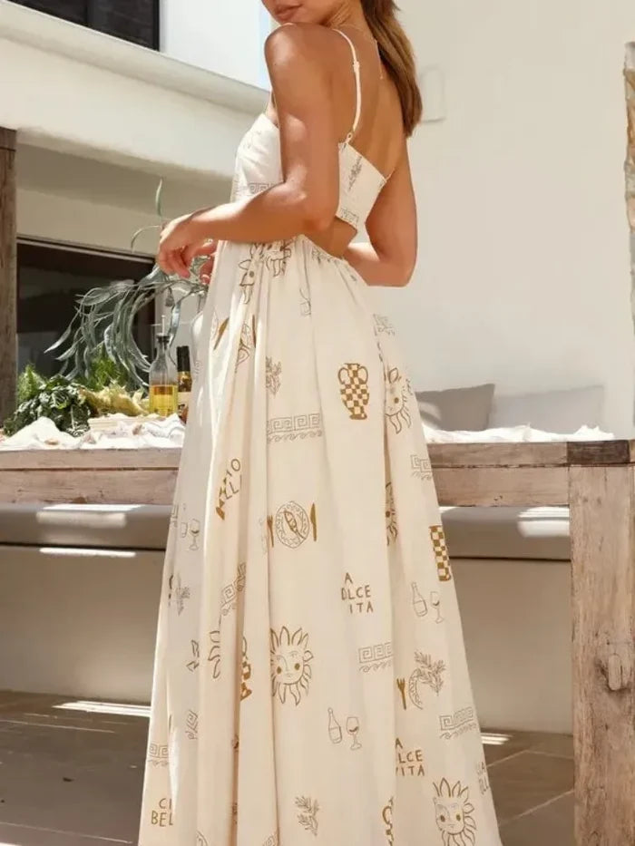 Elowen | Bohemian Print Backless Beach Maxi Dress