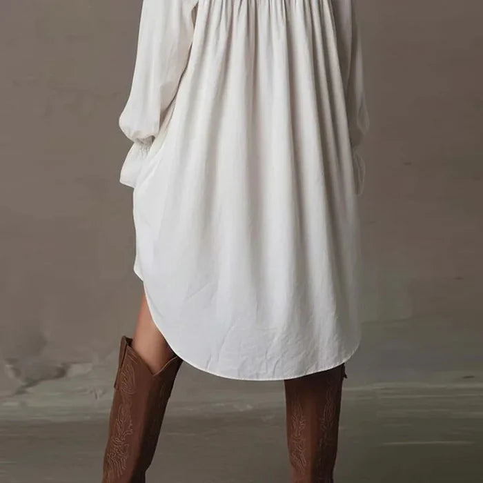 Elysia | Boho White Lace Shirt Mini Dress