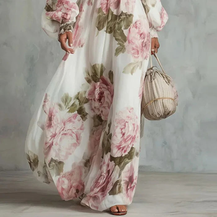 Floriane | Floral Off-Shoulder Lantern Sleeve Maxi Dress