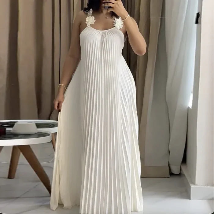 Kaelani | 3D Flower Pleated Backless Maxi Dress
