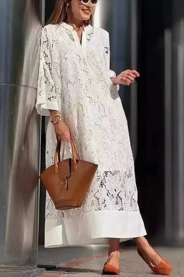 Lace V-Neck Loose Fit Maxi Dress
