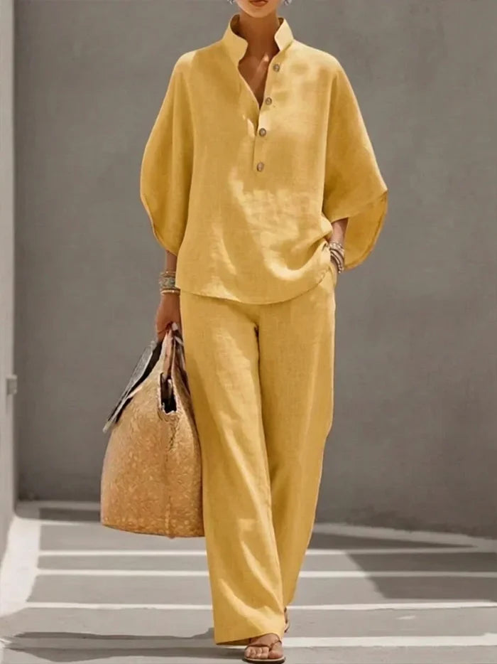Marivic | Conjunto con mangas de murciélago y pantalones de pierna ancha