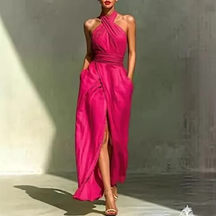 Vionne | Halter Front-Slit Maxi Dress