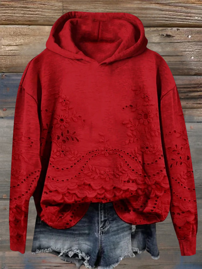 Women’s Hooded Pullover Winter Cotton Blend Floral Casual Top