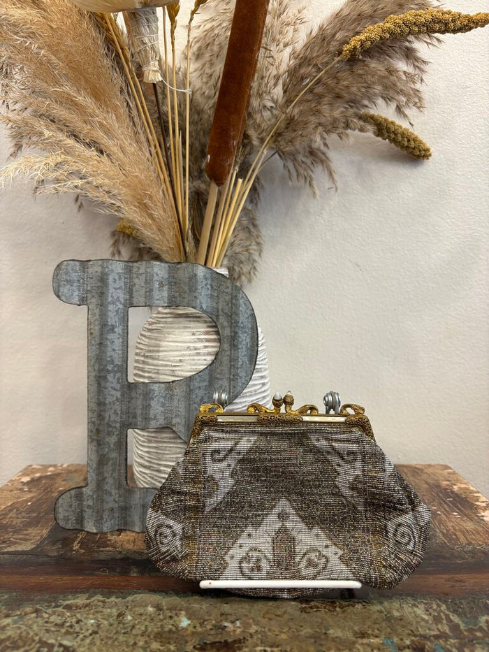 1900 French Art Deco Steel Glass beads Clutch
