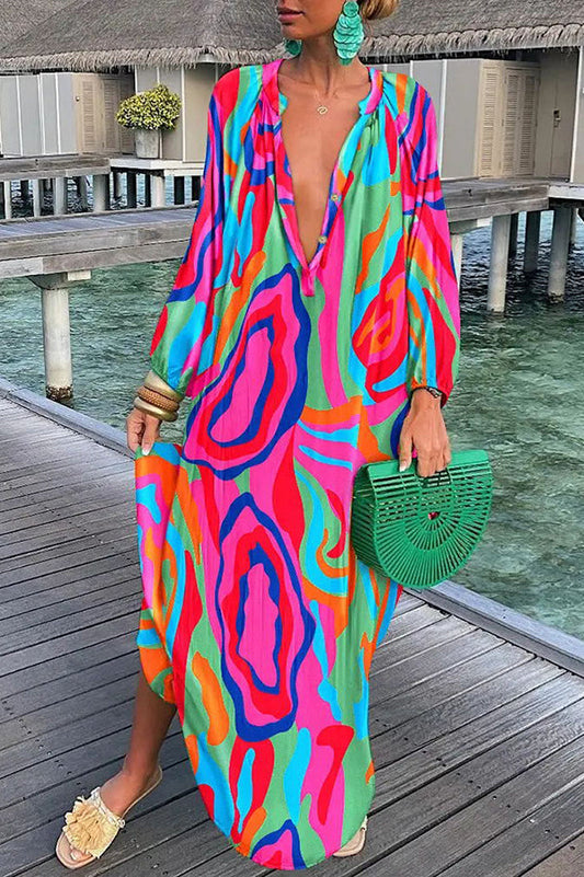 ABSTRACT BUTTON SHIRT DRESS