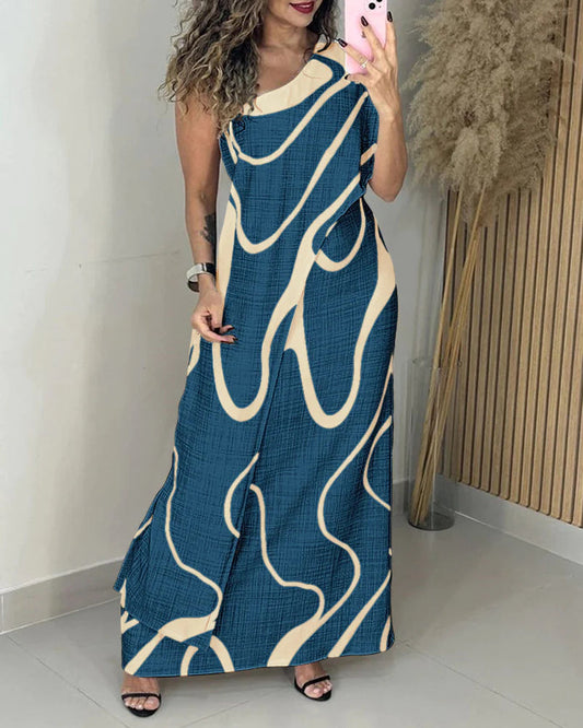 Abstract Off-Shoulder Maxi Dress