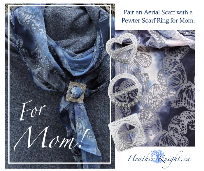Aerial Scarf and Pewter Scarf Ring ~ Free Shipping Mother's Day Special