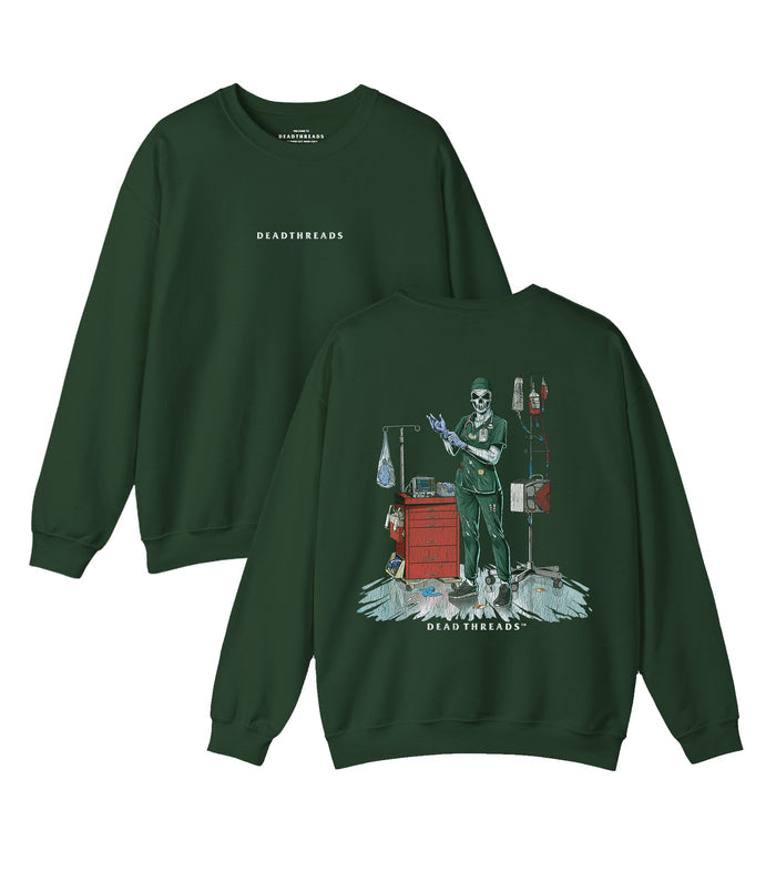 DEADSIDE NURSE (FEMALE) - GREEN SCRUBS “DT ESSENTIAL" CREWNECK SWEATSHIRT – Sweatshirt – Dead Threads Apparel
