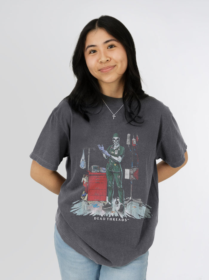 DEADSIDE NURSE (FEMALE) - GREEN SCRUBS – T-Shirt – Dead Threads Apparel