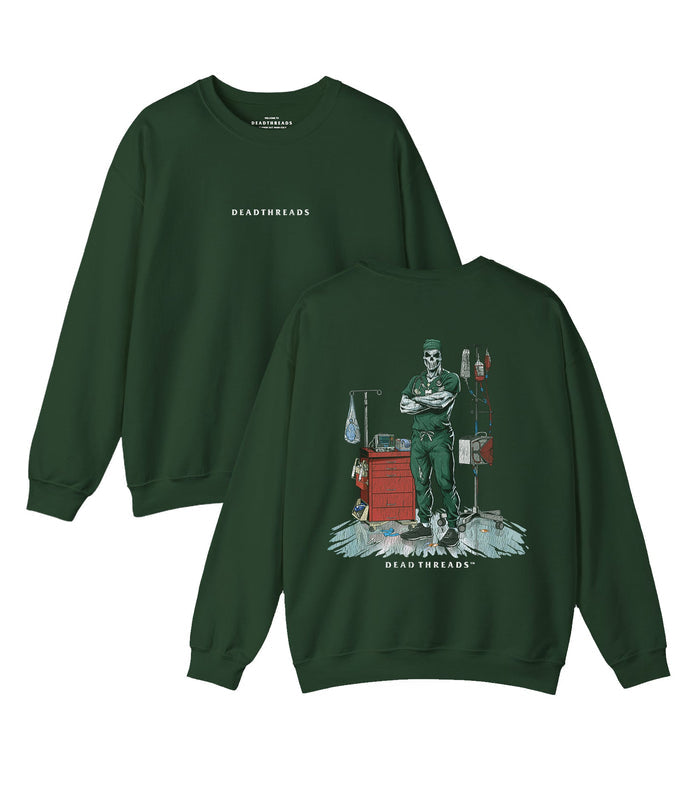 DEADSIDE NURSE (MALE) - GREEN SCRUBS “DT ESSENTIAL" CREWNECK SWEATSHIRT – Sweatshirt – Dead Threads Apparel