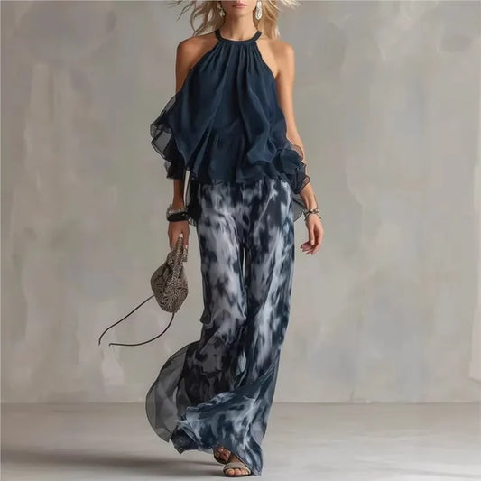 Dia | Navy Halter Wide-Leg Two-Piece Set