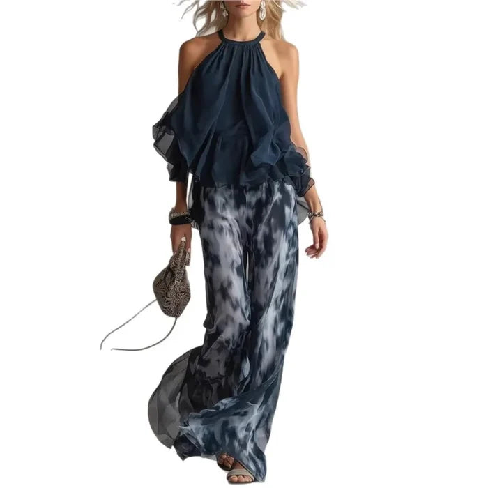 Dia | Navy Halter Wide-Leg Two-Piece Set