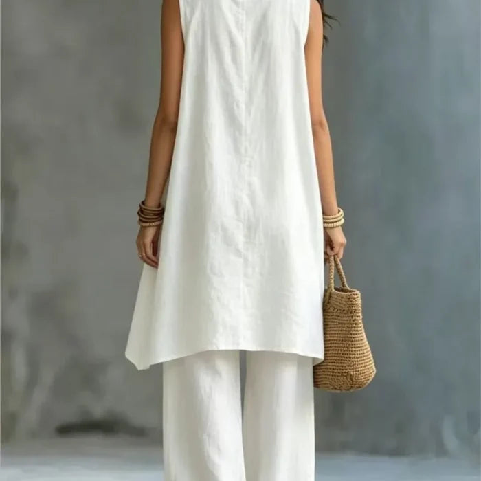 Elara | Linen V-Neck Wide-Leg Two-Piece Set