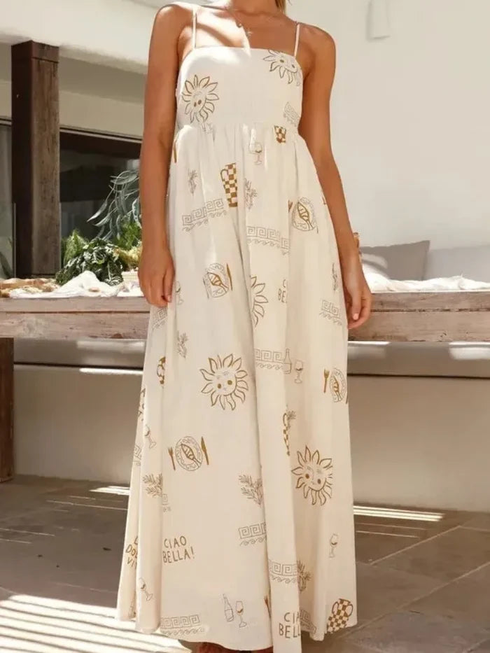 Elowen | Bohemian Print Backless Beach Maxi Dress