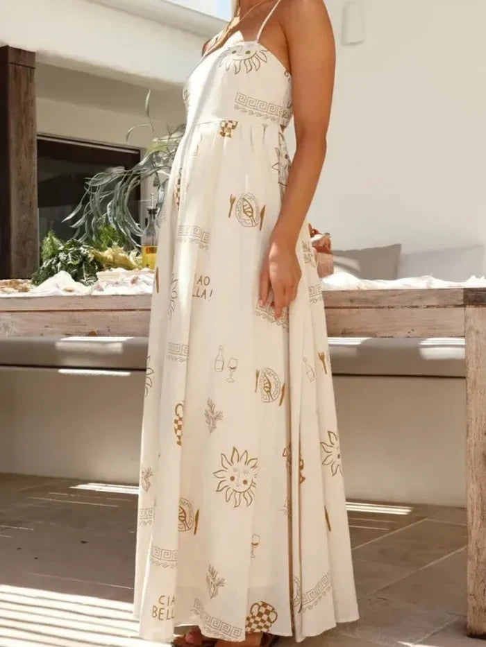 Elowen | Bohemian Print Backless Beach Maxi Dress