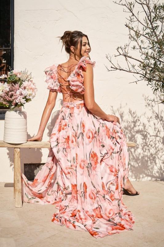 Floral Silk Blend Elegant Maxi Dress