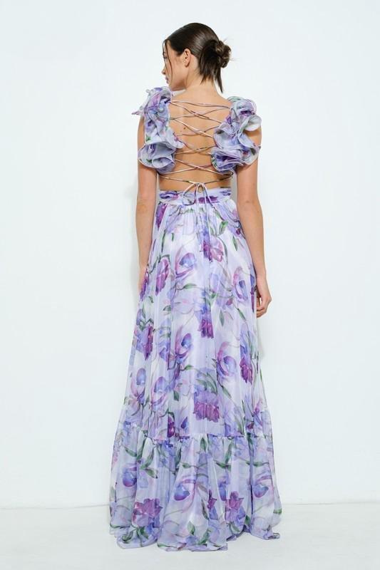 Floral Silk Blend Elegant Maxi Dress