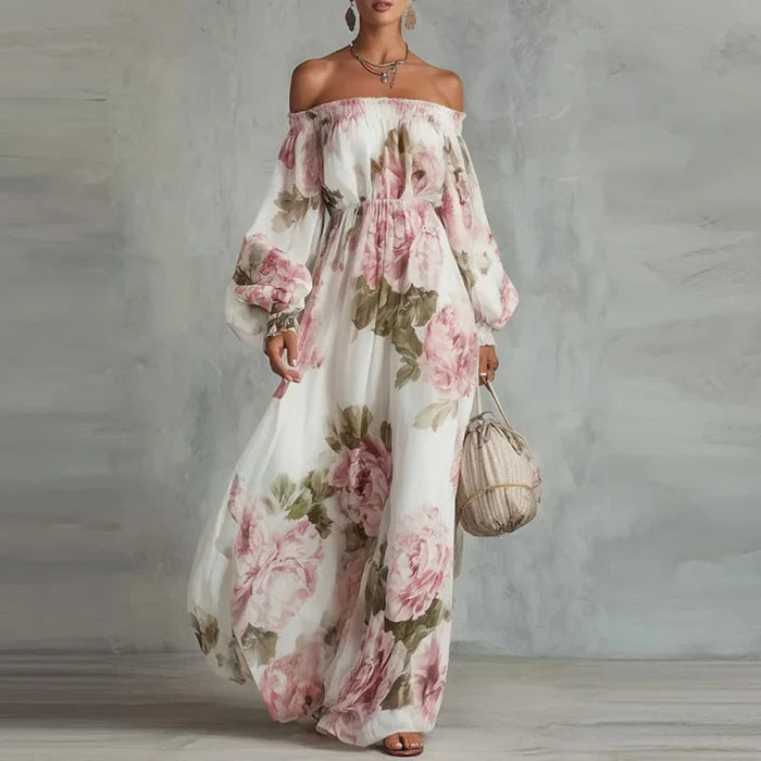 Floriane | Floral Off-Shoulder Lantern Sleeve Maxi Dress