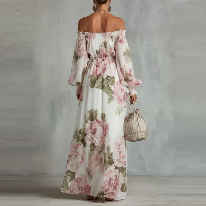 Floriane | Floral Off-Shoulder Lantern Sleeve Maxi Dress
