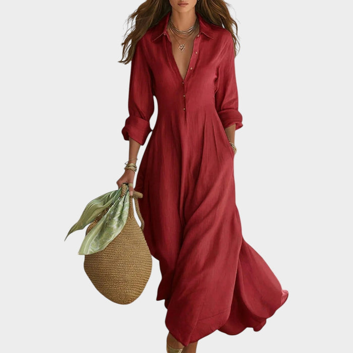 Flowy Button-Front Shirt Maxi Dress