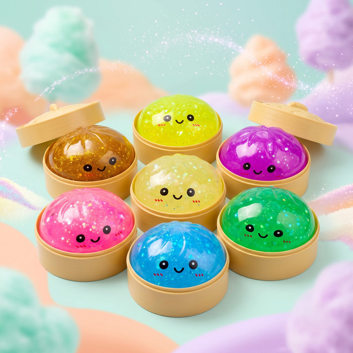 Glitter TPR Dumpling Bun Squishy, Stress Relief Fidget Toy