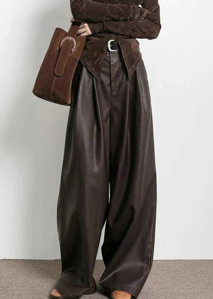 High Waist Faux Leather Pocket Pants