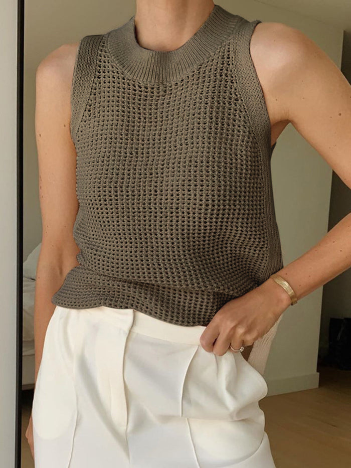 Hollow Knit Sleeveless Tank Top