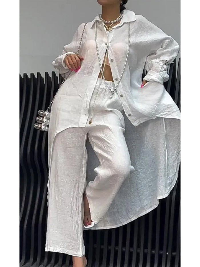 Irregular Hem Long Sleeve Two-Piece Set