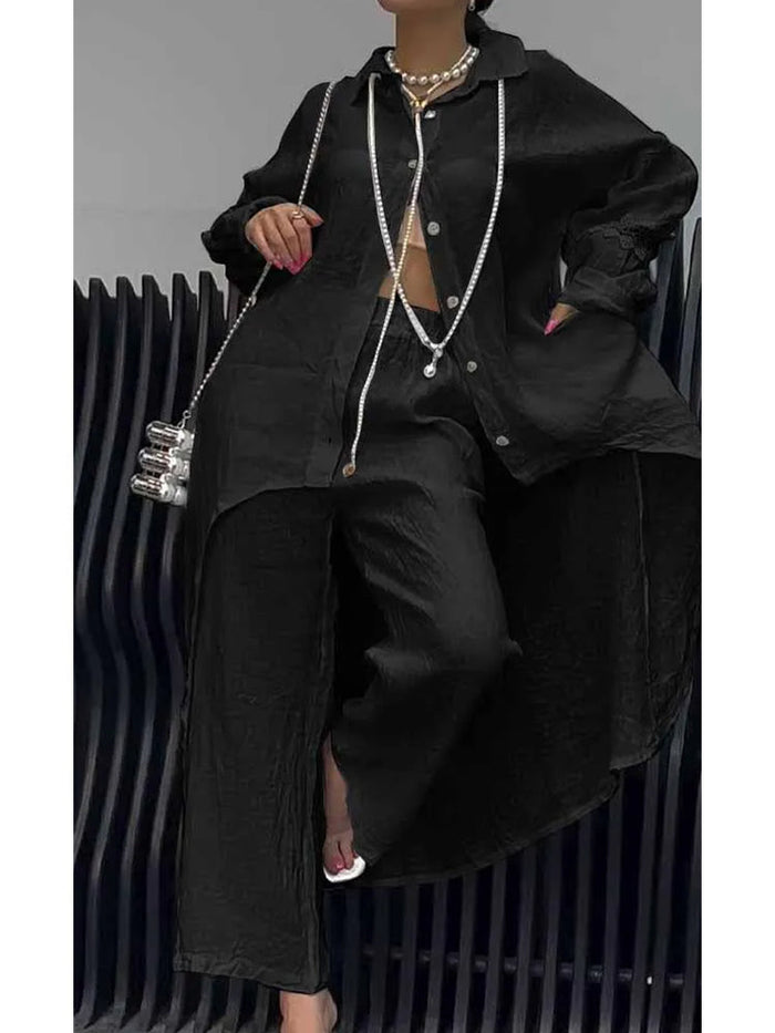 Irregular Hem Long Sleeve Two-Piece Set