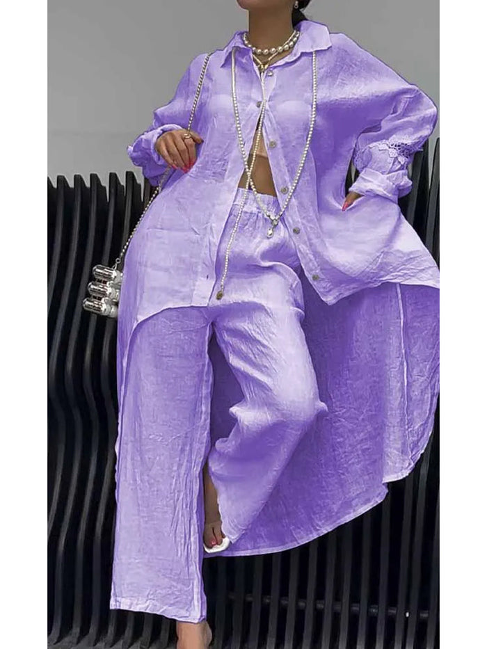 Irregular Hem Long Sleeve Two-Piece Set