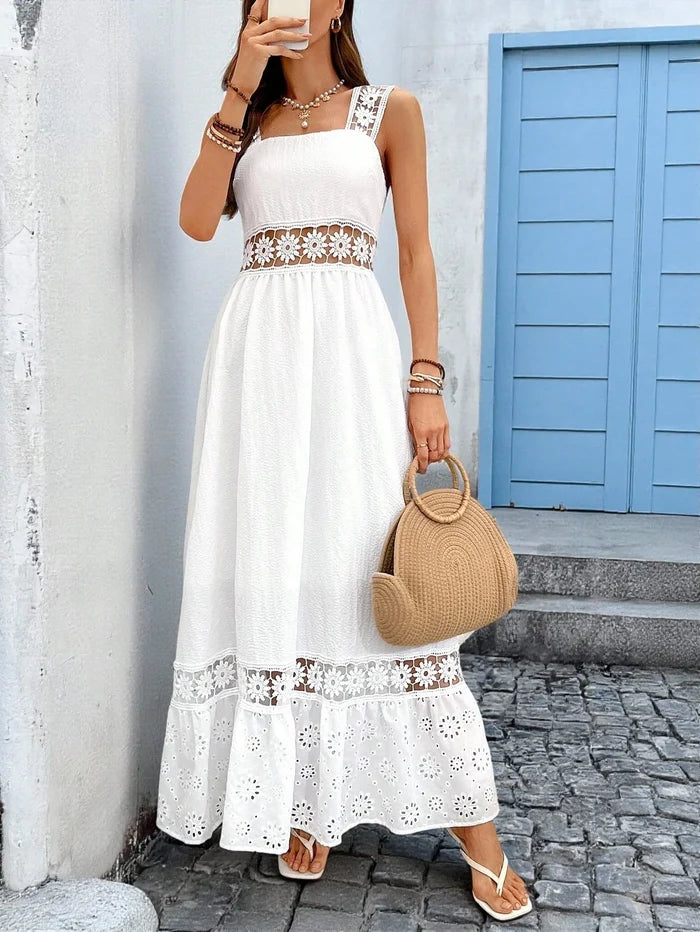 Isla | White Lace Sleeveless Beach Midi Dress