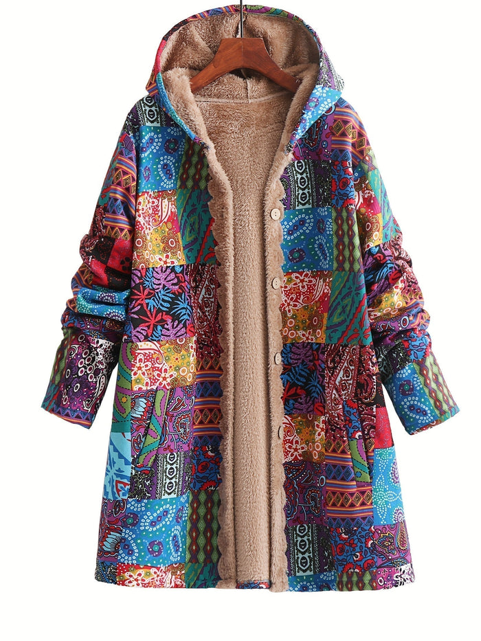 LENA – PATCHWORK SHERPA-LINED HOODED COAT