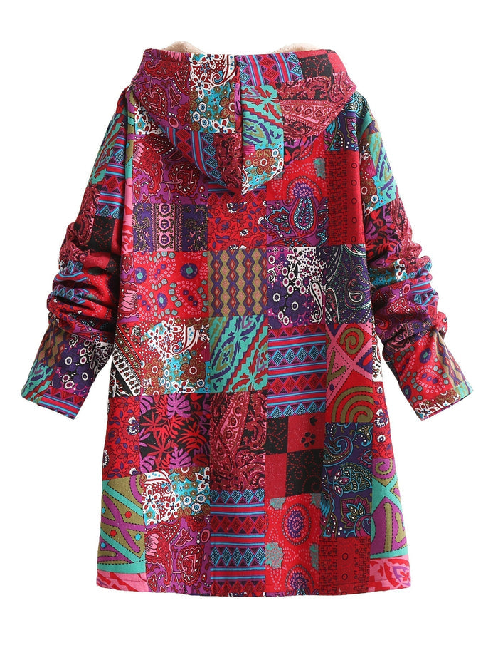 LENA – PATCHWORK SHERPA-LINED HOODED COAT
