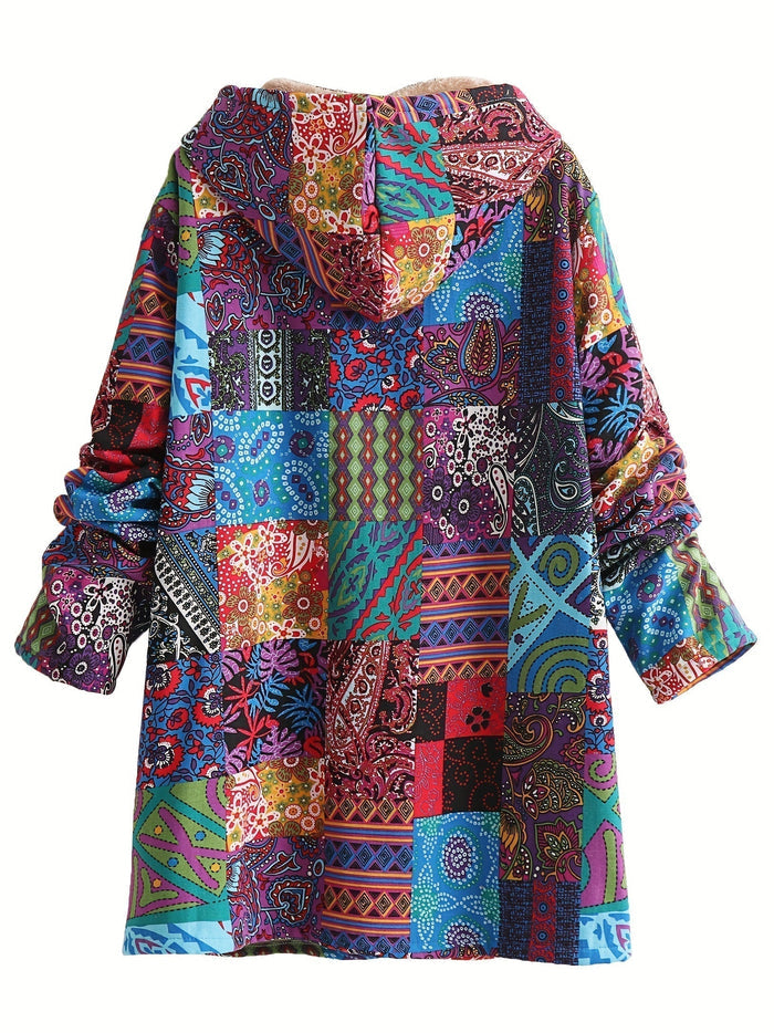 LENA – PATCHWORK SHERPA-LINED HOODED COAT