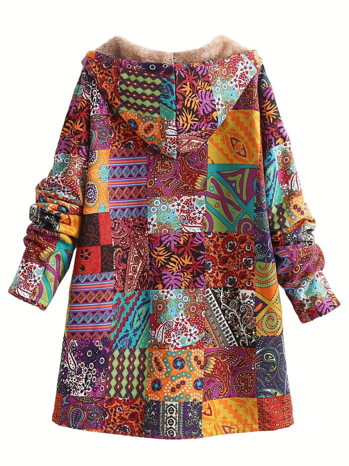 LENA – PATCHWORK SHERPA-LINED HOODED COAT