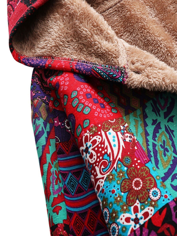 LENA – PATCHWORK SHERPA-LINED HOODED COAT