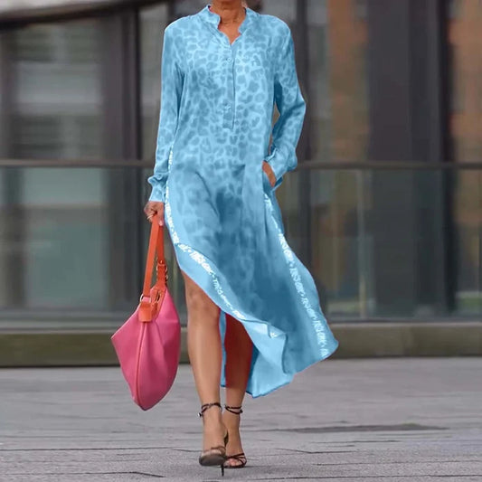Leona | Leopard Print Button Split A-Line Dress