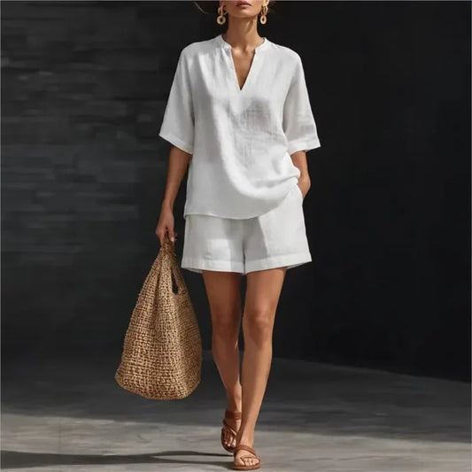 Luna | V-Neck Shirt & Shorts Two-Piece Set