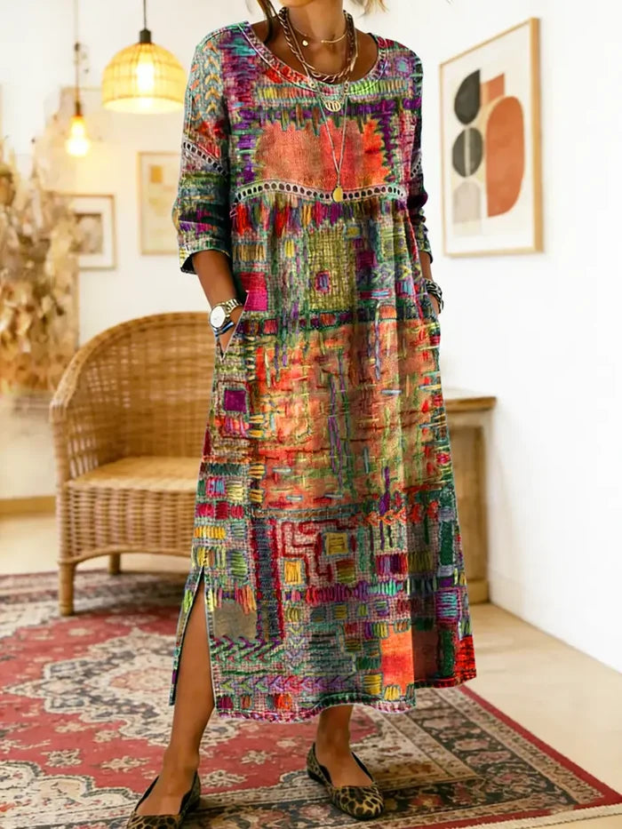 Maelle - Printed Loose Midi Dress Casual Fit