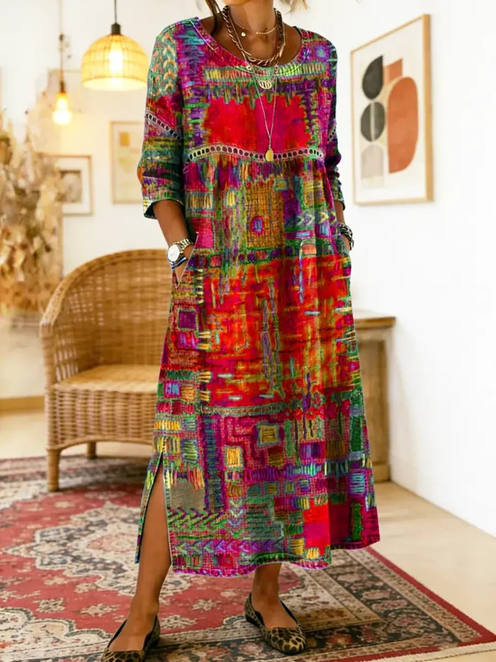 Maelle - Printed Loose Midi Dress Casual Fit